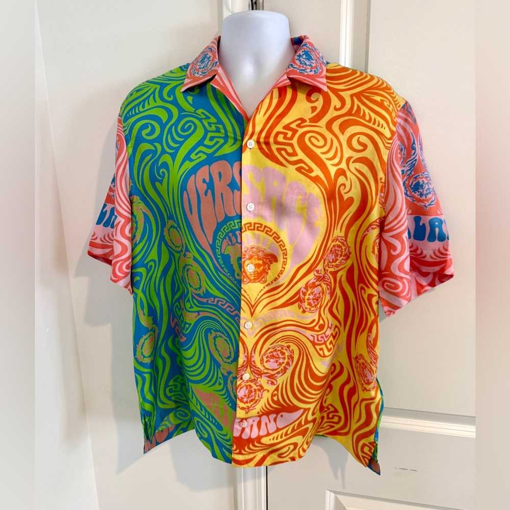 Versace Vibrant Green and Orange Men's Shirt
